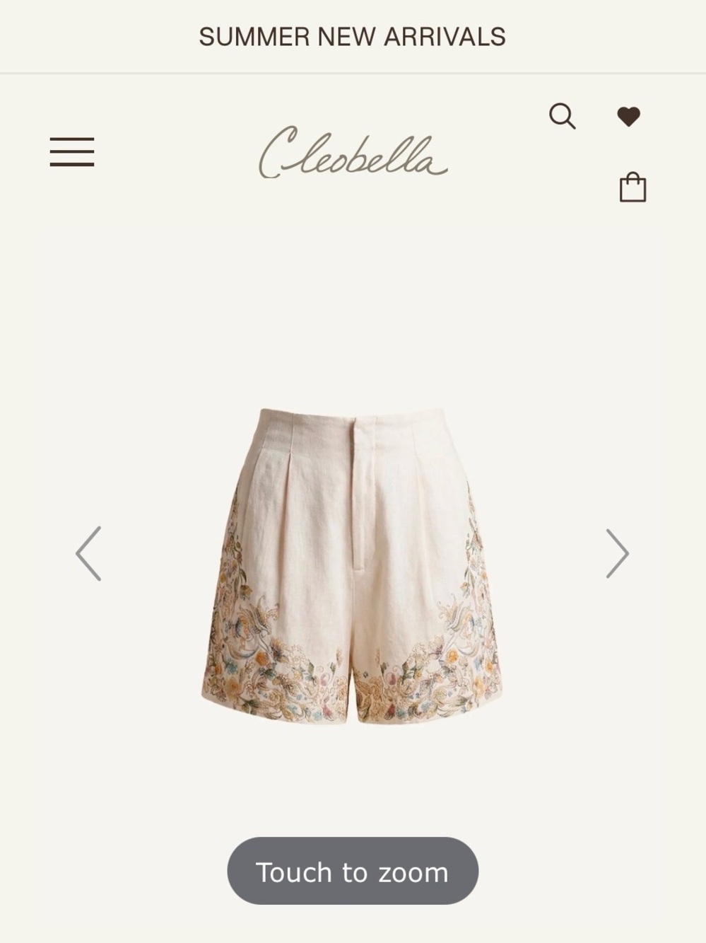 Cleobella Bella Max Cream Embroidered Linen Blend Shorts - XS NWT